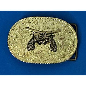 Vintage Western Six Shooter Pistol Revolver Cowboy Metal Belt Buckle